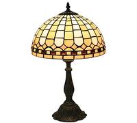 HHRLCH 12" Lamp Warm Beige Yellow Water Color Stained Glass Gold Crystal Beads Shade Table Lamp Bedroom Bedside Living Room Lamp Luxurious Victoria Nightstand Light Antique Zinc Base H 20"