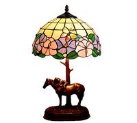 HHRLCH 12" Table Lamp Victorian Stained Glass Desk Lamp 20" Tall Creative Vintage Resin Horse Base Bedside Lamp for Living Room Bedroom Home Office 1