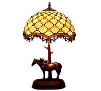 HHRLCH 12" Table Lamp Victorian Stained Glass Desk Lamp 20" Tall Creative Vintage Resin Horse Base Bedside Lamp for Living Room Bedroom Home Office 1
