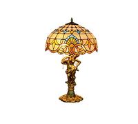 HHRLCH 16 Inch Table Lamps,Stained Glass Baroque Bedside Lamps for Bedroom,Mermaid Base Decoration Desk Lamps-3Lights MAX40W