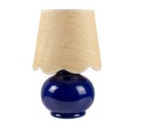 HHRLCH Ceramic Table Lamp with Rattan Shade - Navy Blue Beige - Suitable for Bedroom & Living Room