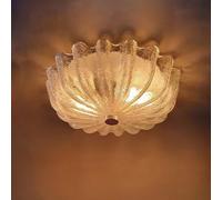 HHRLCH Chrome Flush Mount Ceiling Light 3-Light Close to Ceiling Light Fixtures with Pleated Crack Finish Glass Shade 13 inch Vintage Chandelier for Living Room Entryway Bedroom