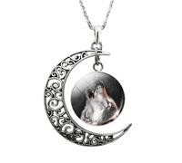 HHRLCH Crescent Moon Necklace For Women And Men, Wolf Glass Cabochon Crescent Moon Necklace Wolf Crescent Moon Clavicle Necklace, Moon Phase Necklace, Moonglow Half Moon Necklace