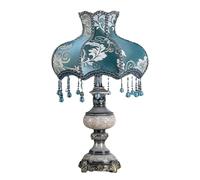 HHRLCH Elegant Blue Victorian Table Lamp Antique Flower Decorative European Style Desk Lamp with Resin Base