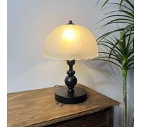 HHRLCH lamp Mid Century Table Lamp Black Glass Flower Table Lamp Farmhouse Rustic Bedside Lamp Retro Desk Light Industrial Nightstand Lamp for Desk Living Room Bedroom Home Office Entryway Decor