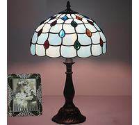 HHRLCH Lamp Stained Glass Table Lamp Victoria Accent Desk Reading Task Piano Light 12" Phoenix Tail Crystal Bead Shade 19" High Antique Base Bedroom Living Room Lamp Beige