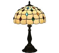 HHRLCH Lamp Stained Glass Table Lamp Victoria Accent Desk Reading Task Piano Light 12" Phoenix Tail Crystal Bead Shade 19" High Antique Base Bedroom Living Room Lamp Beige