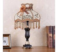 HHRLCH Retro Table Lamp Victorian Resin Desk Lamp with Fabric Shade European Romantic Crystal Nightstand Lamp for Bedroom Living Room Office Study P