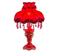 HHRLCH Retro Table Lamp Victorian Resin Desk Lamp with Fabric Shade European Romantic Crystal Nightstand Lamp for Bedroom Living Room Office Study P