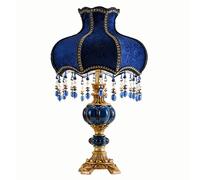 HHRLCH Retro Table Lamp Victorian Resin Desk Lamp with Fabric Shade European Romantic Crystal Nightstand Lamp for Bedroom Living Room Office Study P