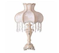 HHRLCH Retro Table Lamp Victorian Resin Desk Lamp with Fabric Shade European Romantic Crystal Nightstand Lamp for Bedroom Living Room Office Study P