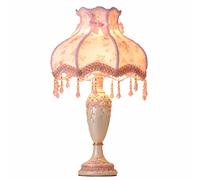 HHRLCH Retro Table Lamp Victorian Resin Desk Lamp with Fabric Shade European Romantic Crystal Nightstand Lamp for Bedroom Living Room Office Study P