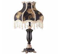 HHRLCH Retro Table Lamp Victorian Resin Desk Lamp with Fabric Shade European Romantic Crystal Nightstand Lamp for Bedroom Living Room Office Study P