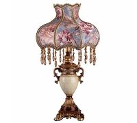 HHRLCH Retro Table Lamp Victorian Resin Desk Lamp with Fabric Shade European Romantic Crystal Nightstand Lamp for Bedroom Living Room Office Study P