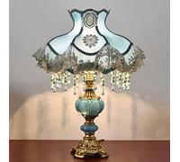 HHRLCH Retro Table Lamp Victorian Resin Desk Lamp with Fabric Shade European Romantic Crystal Nightstand Lamp for Bedroom Living Room Office Study P