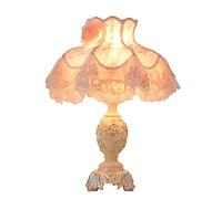 HHRLCH Retro Table Lamp Victorian Resin Desk Lamp with Fabric Shade European Romantic Crystal Nightstand Lamp for Bedroom Living Room Office Study P