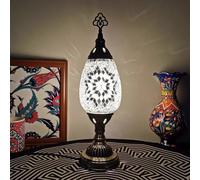 HHRLCH Small Turkish Moroccan Table Lamp Handcrafted Mosaic Stained Glass Lampshade Bedside Night Lamp Vintage Bohemian Decorative Desk Light for Bedroom Office Living Room Green