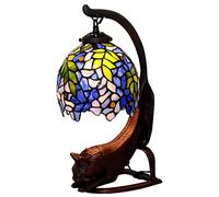 HHRLCH Table Lamp Victorian Stained Glass Desk Lamp 16" Tall Vintage Cat Base Bedside Lamp for Living Room Bedroom Home Office Green