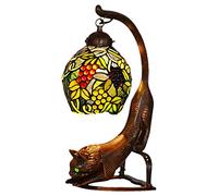 HHRLCH Table Lamp Victorian Stained Glass Desk Lamp 16" Tall Vintage Cat Base Bedside Lamp for Living Room Bedroom Home Office Green