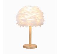 HHRLCH White Feather Flower Table Lamp with Wood Lamp Body Bedside Lampshade for Living Room Bedroom Hotel Decoration