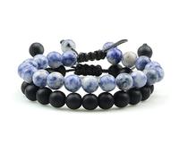 HHRLCHX 2pcs men beads bracelet tiger eye stone charm braided onyx lava rock beaded bracelet for women yoga bangles gift friends