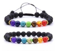 HHRLCHX 7 Chakra Lava Stone Diffuser Bracelet Semi Precious Gemstone Healing Crystal Balancing Reiki Beads Bracelets for Essential Oil Women Men 2PCS