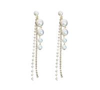 HHRLCHX 80s Earrings for Women Long Pearl Tassel Rhinestone Earrings Thin Dangle Gold Elegant Pearl Rhinestone Earrings Wedding Women Accessories Jewelry Tassel Earrings For Women Costume Jewelry