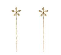 HHRLCHX Double Pearl Earrings Shiny Diamond Long Tassels Flower Earrings Rhinestone Ear Clip Earrings Thin Dangle Flower Elegant Rhinestone Earrings Wedding Flower Earrings For Women Good Stud
