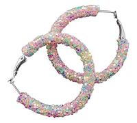 HHRLCHX Earring Chain Statement Hoop Sparkly Round Metal Geometric Crystal Hoops Earrings Rhinestone Glitter Earrings Piece Sign Earrings