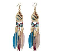 HHRLCHX Earring for Women Easter Valentine's Day Boho Feather Earrings For Women Bohemian Earrings Lightweight Feather Dangle Earrings Hippie Earrings For Women Girls 90mm Hoop Earrings