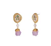HHRLCHX Long Earrings Stone Natural Colorful Earrings Purple Thread Wrapped Hand-woven Gold Earrings Clothespin Earrings for Women