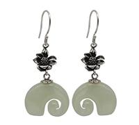 HHRLCHX Personalized Earrings,S925 Inlaid Jade and White Jade Earrings, Retro Little Elephant Earrings, Female Ethnic Style Earrings, Baby Elephant Earrings, 925
