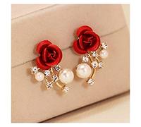 HHRLCHX red rose rhinestone stud for women butterfly angel wings pearl flowers earring bride wedding engagement jewelry high-end earrings