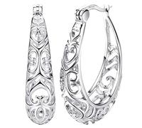 HHRLCHX Women Earring for Ramadan Valentine's Day Silver Hoop Earrings Textured Filigree Round Earrings For Women U Shaped Hollow Heart Earrings Indigenous Jewelry for Women