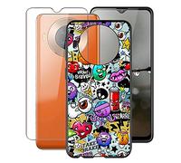 HHUAN for Cubot Note 10 (6.51 inch) Phone Case, for Cubot Note 10 with Tempered Glass Screen Protector, Slim Black Shock Absorption Non-slip Soft Silicone TPU Cover Case - XS40