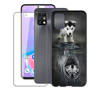 HHUAN Mobile Phone Case for Umidigi A11 Pro Max (6.80 Inches) + 1 Piece Tempered Glass Film, Black Soft Silicone Protective Case, Scratch-Resistant TPU Bumper Cover Case for Umidigi A11 Pro Max -