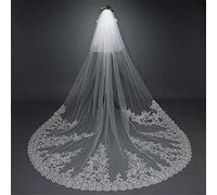 HHVEIL 2T Two Tiers Bride Veils Vintage Style Flower Lace Applique Edge Long Cathedral Veils Bride Wedding Accessories with Comb