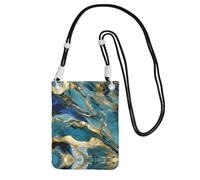 Hhwwtye Azurite Teal And Foil Gold Oil Marble Pattern Printing Universal Crossbody Cell Phone Purse Pack Bag For Outdoor Sports Moblie Phone Carrying Cases