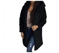 HHWY Women's Fleece Jacket with Hood Long Wool Coat Women Elegant Plain Plush Lined Faux Fur Coat Quilted Jacket Long Trench Coat Winter Parka Fur Coat Lightweight Outdoor Jacket, Aa01-black, L