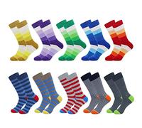 HHX YONLEE Men's Dress Crew Socks Argyle Colorful Cotton Novelty Casual Happy Fun Socks Size 10-13, 2-5 10 Pairs, 10-13
