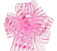 HHXUUAN 6Pcs 6 Inch Large Pink Ribbon Organza Pull Bows for Gift Wrapping | Suitable for baskets, wedding, christmas, valentine's day, gift packaging decoration
