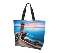 hhxvcv Beach Lighthouse Print Shoulder Bag for Women - Large Reusable Tote Bag, Storage Tote for Shopping, Travel, Beach