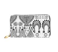 hhxvcv Feather Head Band Teepee Tent Print Leather Wallet for Women â€“ Long Clutch & Thin Bifold Checkbook Wallet, Lightweight & Fashion