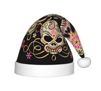 hhxvcv Festive Santa Hat for Kids â€“ Christmas Hat with Day Of The Dead Skull Print Design, Warm Holiday Headwear for Xmas, New Year