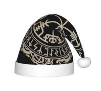 hhxvcv Festive Santa Hat for Kids â€“ Christmas Hat with Magical Design Norse Runes Compass Print Design, Warm Holiday Headwear for Xmas, New Year