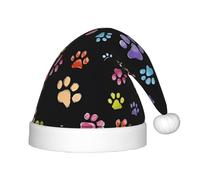 hhxvcv Festive Santa Hat for Kids â€“ Christmas Hat with Pawful Paws Print Print Design, Warm Holiday Headwear for Xmas, New Year
