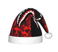 hhxvcv Festive Santa Hat for Kids â€“ Christmas Hat with red-black shark Print Design, Warm Holiday Headwear for Xmas, New Year