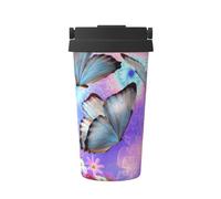 hhxvcv Flowers Colorful Butterfly Print Carry Insulated Coffee Mug â€“ Double-Layer Insulation for Hot & Cold Drinks, Travel, in-Vehicle Use