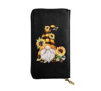 hhxvcv Gnome Bee Yellow Floral Print Leather Wallet - Stylish Long Clutch Bifold Trifold Card Holder with Coin Pocket, Lightweight Wallet