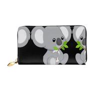 hhxvcv Green Leaf Koala Print Leather Wallet for Women - Long Clutch & Thin Bifold Checkbook Wallet, Lightweight & Fashion
